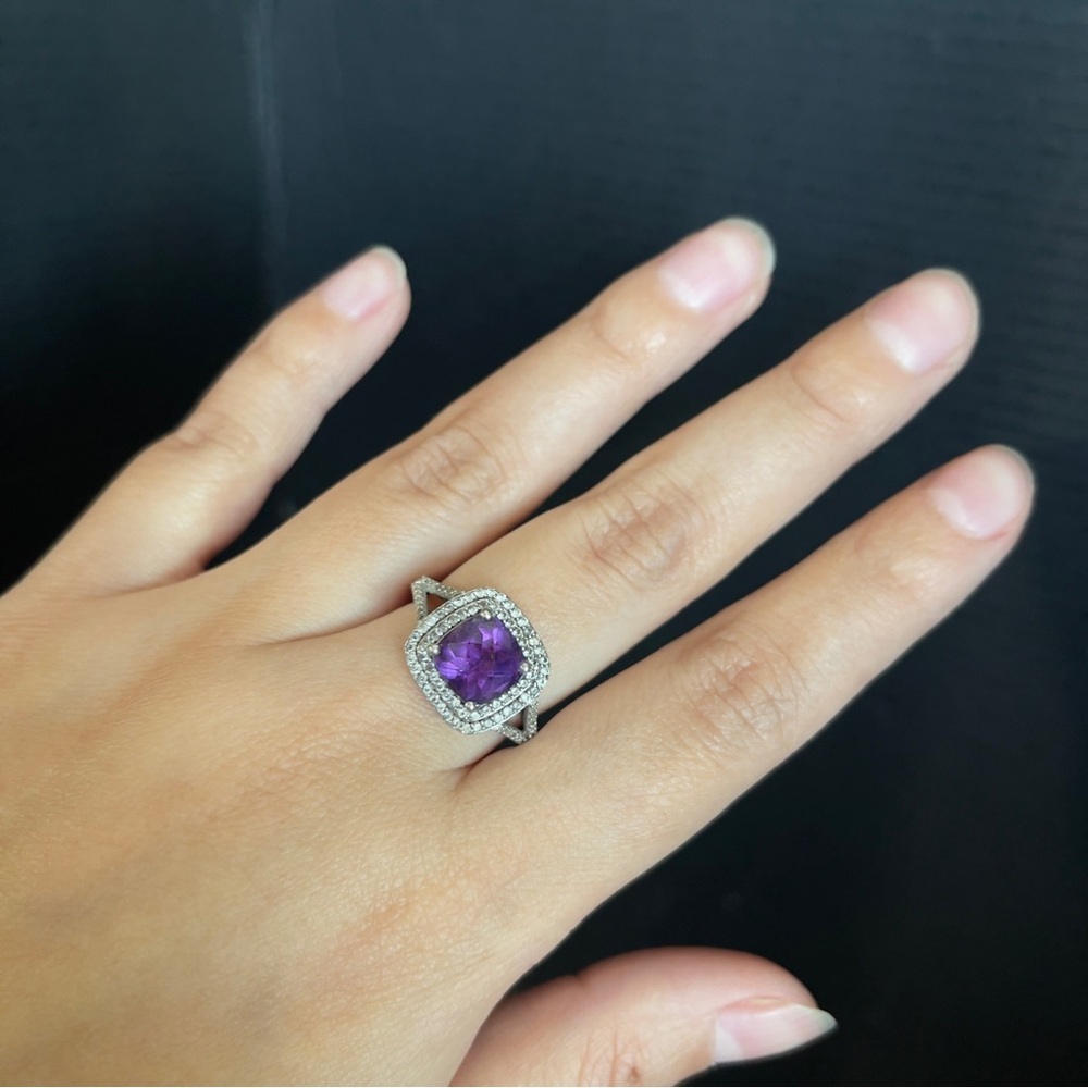 Sterling Silver Statement Cluster Amethyst Sizes 7 Ring 925